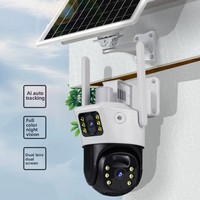Caméra de surveillance solaire extérieure RSCAMTOM V380 à double objectif 4G/WiFi avec stockage sur le cloud et carte SD, surveillance à distance par téléphone portable pour usage domestique