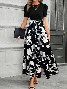Vestidos de Verano para Mujer, Estilo Europeo y Americano, Estampado Floral, Cintura Alta, Elegantes, de Manga Corta - Product Image 5