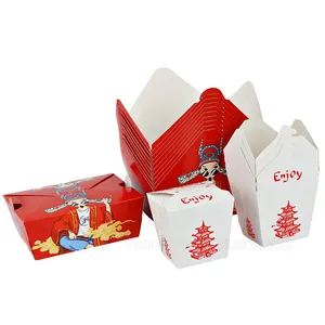 Custom Printed Disposable Premium Paper Box Fried Chicken Pasta Lunch Box Fried Rice Takeaway Fast Food Takeout Box With Handle