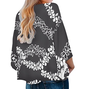 Chemisiers amples pour femmes grandes tailles, manches 3/4, imprimé floral noir, col en V, <span class=keywords><strong>tunique</strong></span> chic pour <span class=keywords><strong>femme</strong></span> - Product Image 2