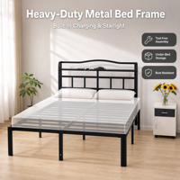 Cadre de lit en métal robuste à montage sans outil avec chargement USB, lumière d'ambiance et rangement sous le lit pour appartement, gain de place