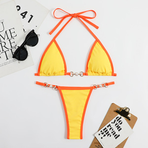 Custom Swimwear Rib Binding Trim <b>Micro</b> Color Block <b>String</b> <b>Bikini</b> <b>Micro</b> Triangle <b>Bikinis</b> Beachwear Sexy Swimsuit for Women - Product Image 4