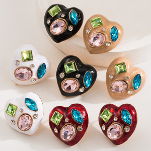 Boucles d'oreilles pour femmes, style coréen, motif cœur d'amour <span class=keywords><strong>français</strong></span>, en alliage, avec goutte d'huile incrustée, verre coloré et pierre naturelle, élégantes pour les fêtes - Product Image 1