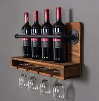 Vente chaude Moderne Mural Casier À Vin En Bois Massif Durable Personnalisable Whisky Présentoir En Verre Rack Support De Stockage