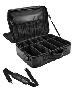 Large Makeup Organizer Bag with Adjustable Dividers Portable Cosmetic <b>Train</b> Case for Travel with Brush Storage & Shoulder Strap - Product Image 1