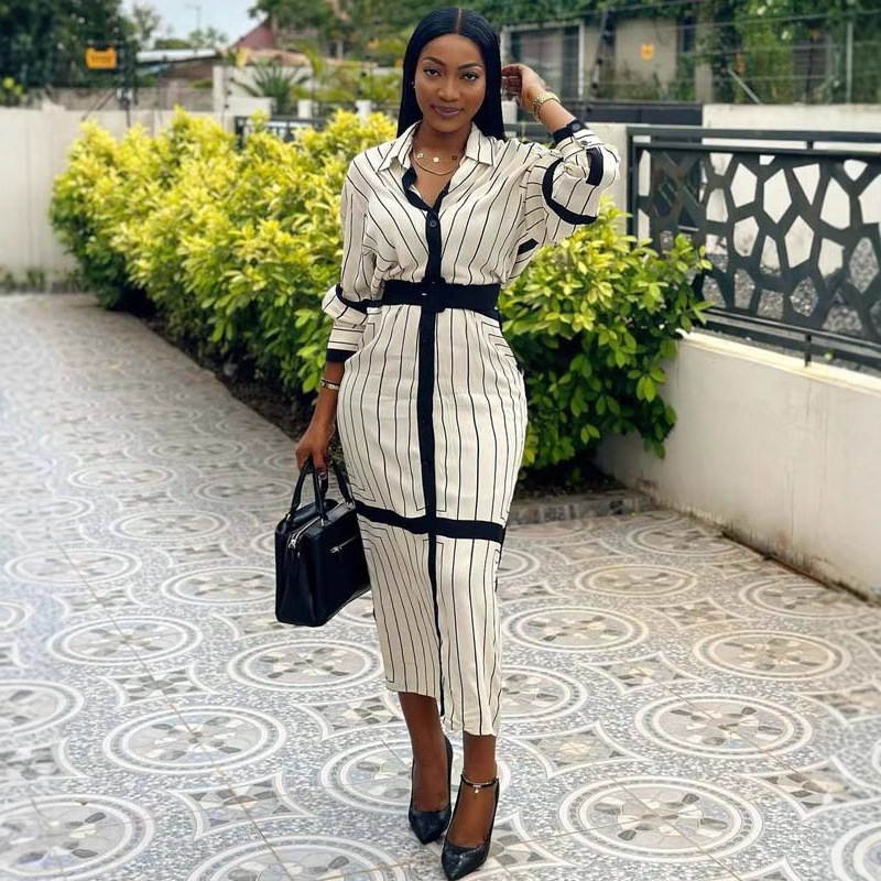 African Women's Elegant Mid-Length Dress European American New Plus Size  Fashion Contrast Color Stitching Casual Spring Autumn| Alibaba.com