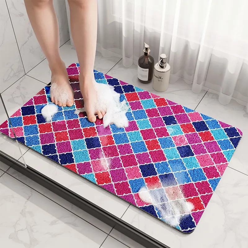 Mixed color Cushioned Rectangular Loofah coil Shower Mat Anti-slip Textured Bathroom Non Slip bath Mat for showroom