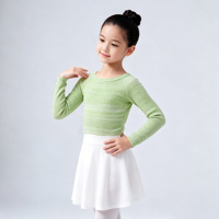 Suéter de Ballet y Gimnasia para Niñas C8076, Jersey Cálido de Otoño Invierno, Cuello Redondo, Tejido Acanalado, Manga Larga, Top Corto
