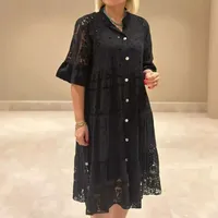 Robe en polyester à coupe ample et taille haute avec col en V, motif uni, pour femme de bureau, disponible en plusieurs couleurs et tailles