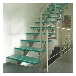 Prima laminado vidro de segurança escada conduzida com escada vidro corrimão projetos escada espiral exterior staircae