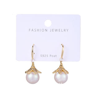 Pendientes de Perlas con Circonita, Diseño de Botón, Chapados en Oro, para Mujer, Oferta - Product Image 6