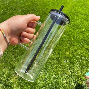 Mug en verre dépoli transparent de 20 oz pour sublimation, avec poignée, pour café et bière, avec couvercle en plastique PP et paille – Expédition depuis l'entrepôt américain - Product Image 1