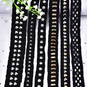Ruban de couture en tissu, ceinture, ruban à <span class=keywords><strong>strass</strong></span> métalliques, perles à rivets, ruban noir, dentelle, garniture pour vêtements DIY, accessoires faits main - Product Image 1