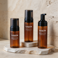 Bouteille ambrée avec gant applicateur pour le corps, emballage personnalisé pour soins de la peau, flacons d'huile bronzante, flacon mousse en plastique 100 ml