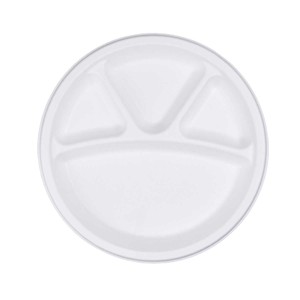 Assiette ronde en bagasse de 12 pouces de qualité supérieure à 4 compartiments |   Assiette de service alimentaire jetable écologique |   Prix de gros - Product Image 4