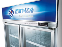 Congélateur vertical commercial 958L pour fruits de mer, refroidissement par air, double porte vitrée, pour bœuf et crème glacée, approvisionnement en gros