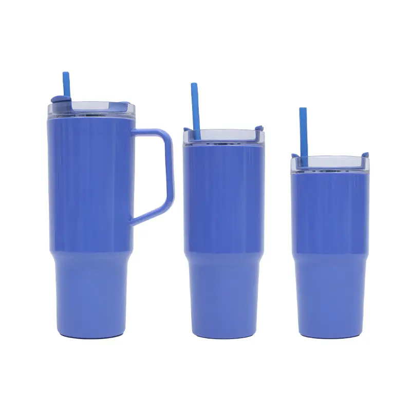 Wholesale Colorful 3 In1set 40oz 26oz 15oz Tumbler Colorful Color Plastic Coffee Tumbler Cup Set With Straw And Handle Bulk