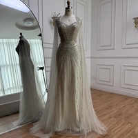 Robes de soirée saoudiennes à manches cape perlées rose/vert/nude/caramel/blanc 2026 pour occasions formelles LA72575A