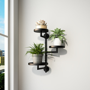 3 Tier Black Metal <b>Wall</b> <b>Mounted</b> <b>Plant</b> Stand Round Adjustable Indoor Flower Holder For Home Decor - Product Image 2