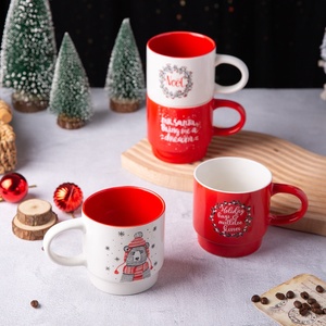 Christmas Ceramic OEM Porcelain 4pcs in <strong>Set</strong> <strong>Stacking</strong> Coffee Cup Custom <strong>Mug</strong> with Iron Stand - Product Image 6