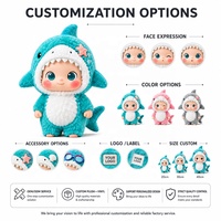 Fabricant de jouets en peluche personnalisés, poupée requin en costume pour enfant, visage en vinyle souple, accessoires et broderie personnalisés, directement de l'usine