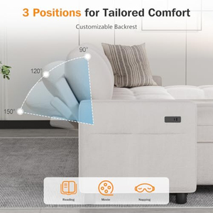 Canapé modulaire sectionnel avec lit escamotable, canapé en chenille en forme de <span class=keywords><strong>U</strong></span> avec dossier réglable USB, 2 sièges de rangement - Product Image 5