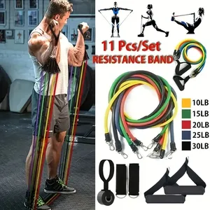 11 buah/set tali resistensi tarik portabel, tali Fitness dada Expander elastis latihan