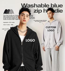 2025 Spring American Vintage Heavyweight Men's Hoodie 100% Cotton Washed Distressed Hoodie <b>Zip</b>-Up Cardigan Jacket Hoodie - Product Image 1