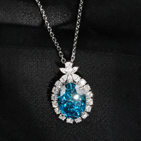 Collier en diamant ovale bleu fantaisie certifié IGI, cultivé en laboratoire, en or massif 14K 18K, pendentif classique ovale avec halo de diamants pour elle