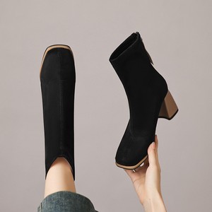 Stivali da Donna con Punta Quadrata in Camoscio Tacco Alto Moda Invernale Nuovi Stivali Snellenti con Cerniera Posteriore Taglia Grande Elasticizzati - Product Image 2