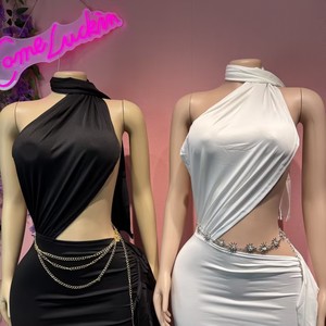 Abito Sexy da Donna, Vestito Aderente con Schiena Scoperta <span class=keywords><strong>e</strong></span> Patchwork, Mini Abito Elegante <span class=keywords><strong>Nero</strong></span> per Club <span class=keywords><strong>e</strong></span> Feste Estive - Product Image 5