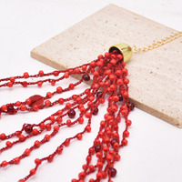 Collier multi-rangs de perles rouges, collier bohème exagéré à boutons perlés, accessoires Street Beat