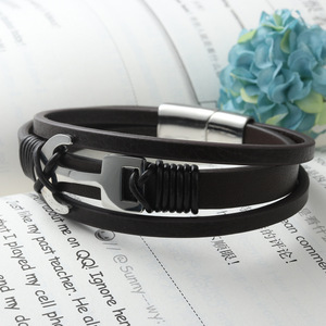 yunnique Titanium Steel Anchor <b>Bracelet</b> Black Round Fashion Charm Jewelry Gift - Product Image 2