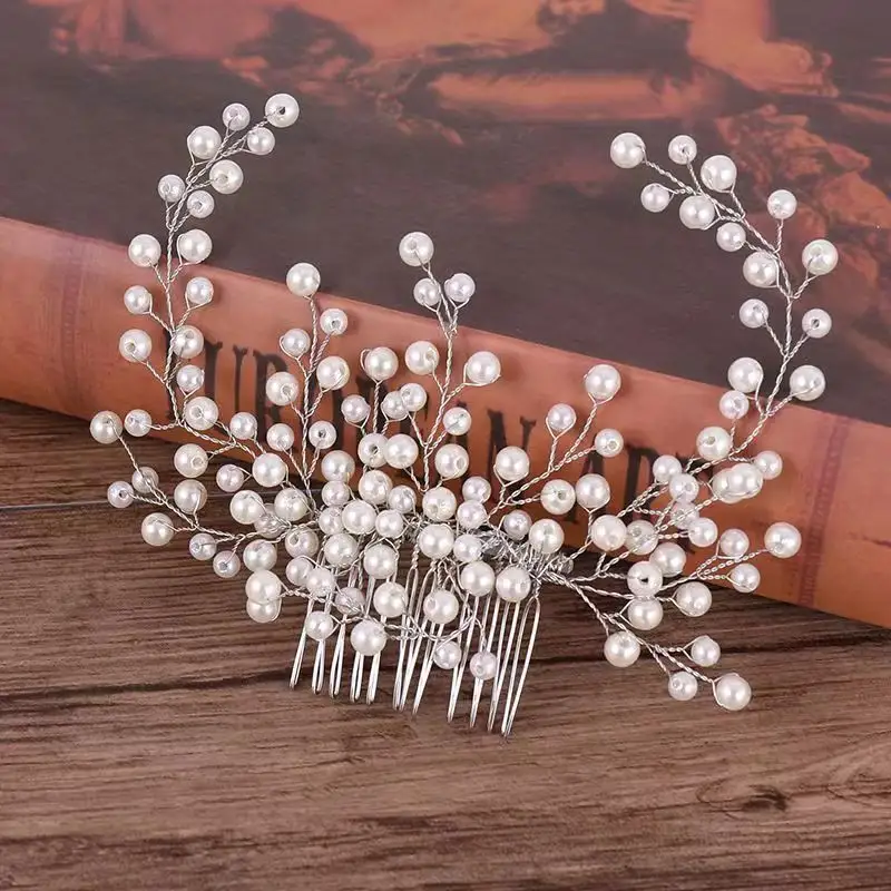 Handmade Wired Rhinestones Crystal Beads Pearls Flower Bridal Hair Comb Wedding Headpieces Hair accessories