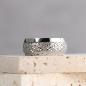 Japanese Korean Style <b>Titanium</b> Steel <b>Ring</b> Geometric Plaid Design Unisex Gift Jewelry SA481 - Product Image 4