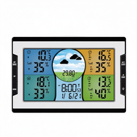 Jam Meja Stasiun Cuaca Digital LCD Layar Besar Monitor Suhu dan Kelembapan Dalam & Luar Ruangan 3 Sensor Jarak Jauh