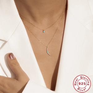 Collar con Colgante de Luna Geométrica y Cadena de Clavícula de Plata de Ley S925 con Turquesa, Estilo Europeo y Americano, Superventas - Product Image 4