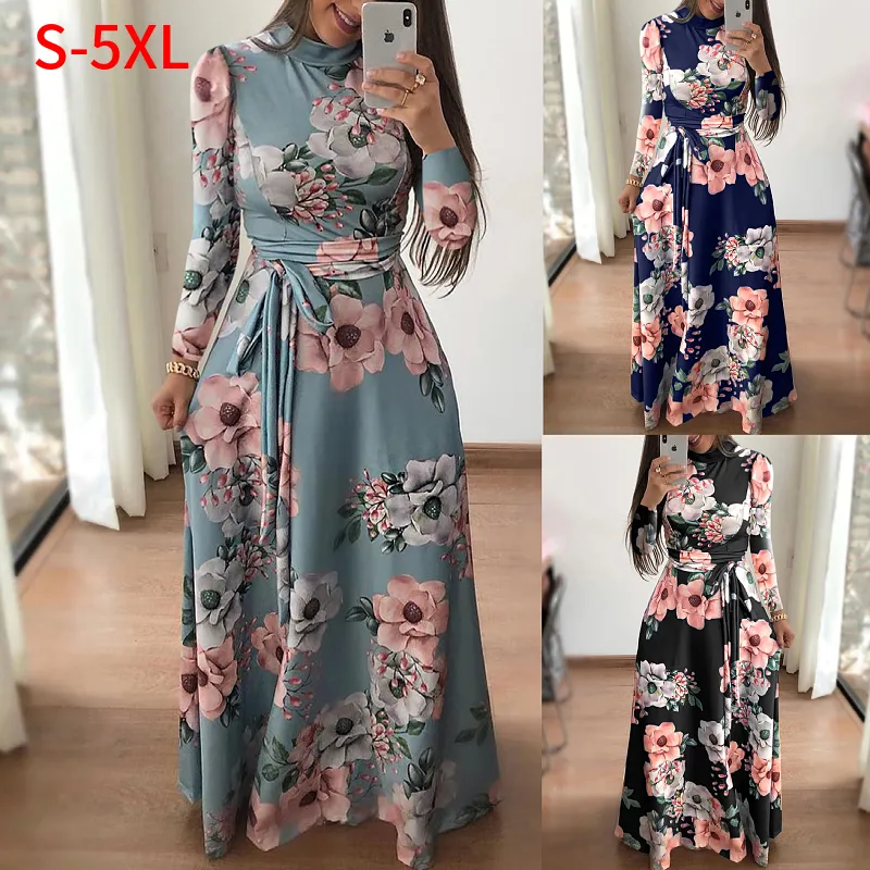 Oversize Casual Women Summer Dress Print Robe Femme Vestidos Plus Size Streetwear Long Sleeve Long Maxi Dress