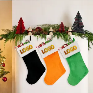 18 inç ucuz kaliteli promosyon kadife noel çorap özelleştirilmiş marka logosu noel çorap