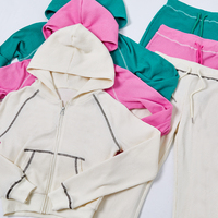 Ensemble de vêtements pour femmes personnalisés en tricot gaufré, 2 pièces, vestes longues, sweats à capuche zippés et pantalons évasés, ensembles de jogging pour femmes, vêtements de détente