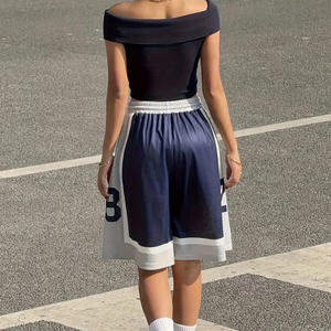 Shorts de basketball hip-hop pour hommes grandes tailles en tissu Oxford tricoté, taille mi-haute, 100% coton, imprimé à chaud, respirant, avec cordon de serrage, ODM - Product Image 2
