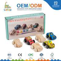 Kit de Coche de Madera para Pintar DIY, Coches de Carreras de Madera Maciza en Blanco para Niños, Set de Pintura de 6 Colores, Set de Regalo Educativo de Arte y Manualidades Montessori