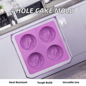 <b>Silicone</b> Face Mold 4-Hole Round Shape Easy Demoulding Cake Soap Candle Making <b>Tool</b> - Product Image 3