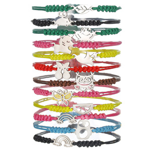 Colorful Woven Bracelets Set 12pcs Cartoon Stainless Steel Animal Charms Unisex Jewelry Gift - Product Image 5