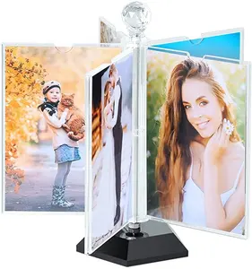Acrylic Picture Frame 4x6 Crystal Rotating Photo Frame Double Sided Plexi Glass Modern Family Photo Frames For Picture Display