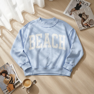 Trendy Beach Graphic Print Mockneck Sweatshirts Varsity Block Letter <b>Pullover</b> Sweatshirt Youth Club Wear Cozy Winter <b>Jumpers</b> - Product Image 4