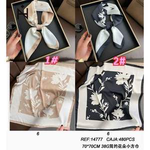 Luxury <b>Silk</b> <b>Scarf</b> 70x70Cm Floral Print Elegant Square <b>Women</b> Fashion Accessory For Neck And Hair - Product Image 1