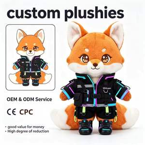 Peluche renard <span class=keywords><strong>cyberpunk</strong></span> OEM avec veste néon amovible, certifiée CE, personnage de joueur, fabrication usine - Product Image 1
