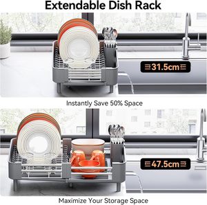 <span class=keywords><strong>Escurridor</strong></span> de Platos de Acero Inoxidable - <span class=keywords><strong>Escurridor</strong></span> de Platos para Encimera de Cocina, <span class=keywords><strong>Escurridor</strong></span> <span class=keywords><strong>Extensible</strong></span> con Bandeja Plegable - Product Image 3