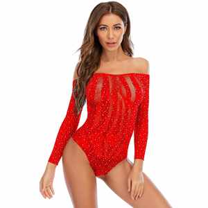 Xb216 multicolore <span class=keywords><strong>body</strong></span> filles chaudes Sexy hors épaule haute élastique résille strass Teddy corps bas Sexy Lingerie - Product Image 2